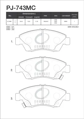 ผ้าเบรคหน้า COMPACT DCC-743 Honda Jazz GE / City 2009-2013 (ตัว V, SV) Compact