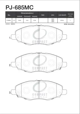 ผ้าเบรคหน้า Compact DCC-685 Innova 2.0 2004–2014 Compact