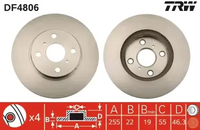 จานดิสเบรคหน้า TRW Vios 07-12 รุ่น E/J (DF4806) TRW